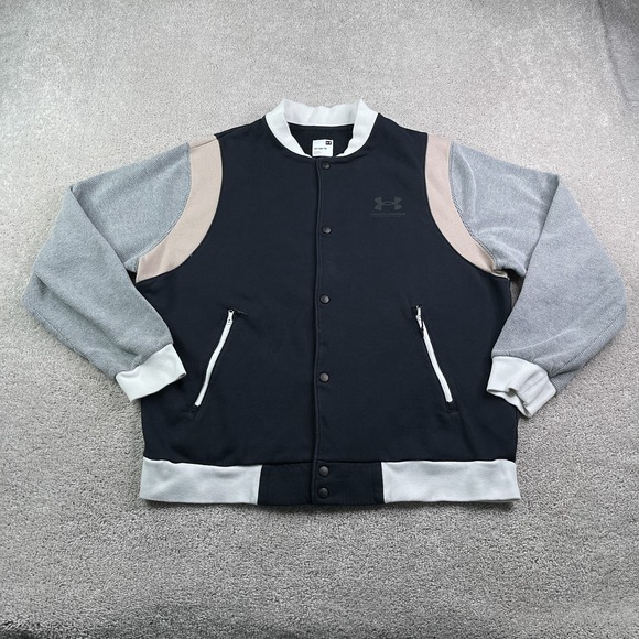 Under Armour Other - Under Armour‎ Jacket Mens XL Black Rival Fleece Amp Varsity Bomber Snap Front